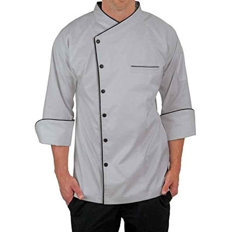 Superb Uniforms Polyester & Cotton Grey 3/4 Raglan Sleeves Chef Jacket for Men, SUW/Gy/CC04, Size: L