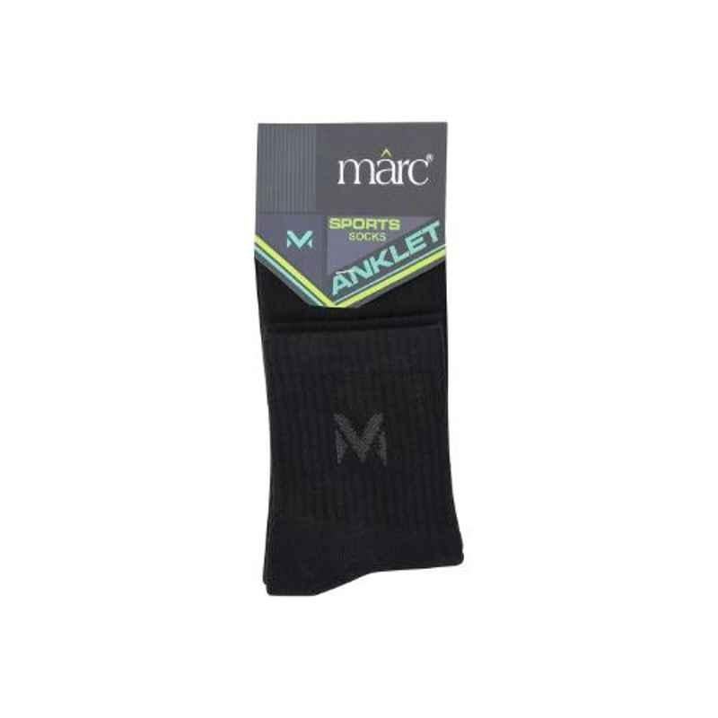 Marc Jogger Black Cotton Terry Ankle Length Socks, 1120-00B