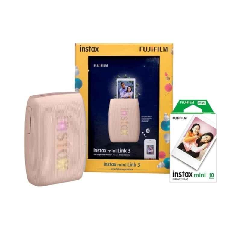 Fujifilm Instax Mini Link 3 5ppm Rose Pink Smartphone Instant Photo Printer with 10 Pcs Instant Sheets