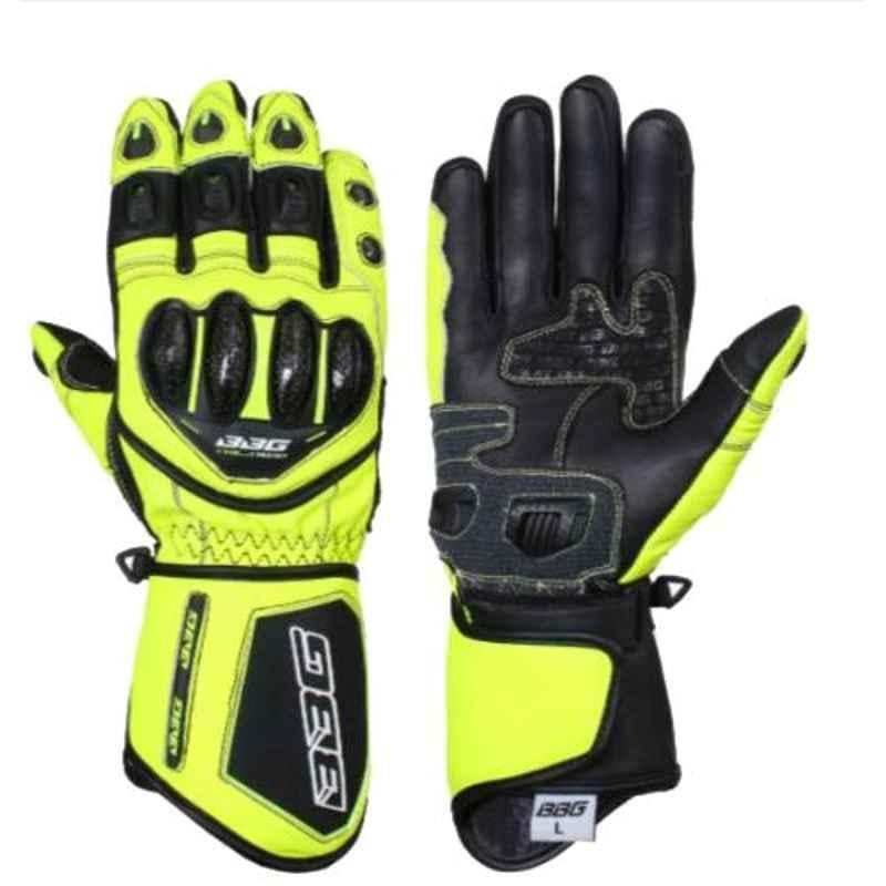 Biking Brotherhood Neon Leather Racer Gloves, Size: XL