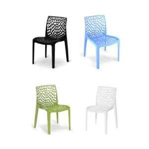 P P Chair Plastic Glossy Finish Multicolor Chair without Arm (Pack of 4)