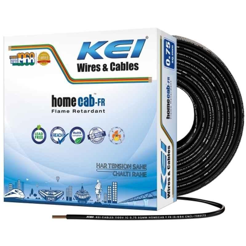 KEI Homecab 0.75 Sqmm 1 Core 99.97% Pure Copper Conductor FR PVC Insulated Cable for Domestic & Commercial Electrical Wiring (Black, 90 Meters)
