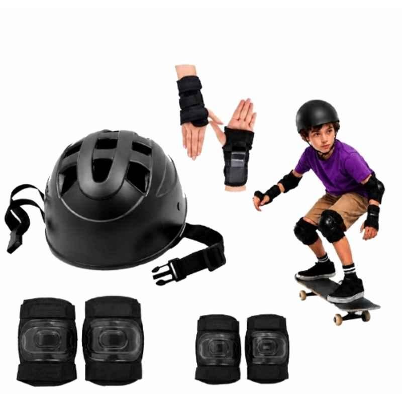 Shopeleven 7 Pcs Plastic & Nylon Black Sports Protective Gear Set for Kids