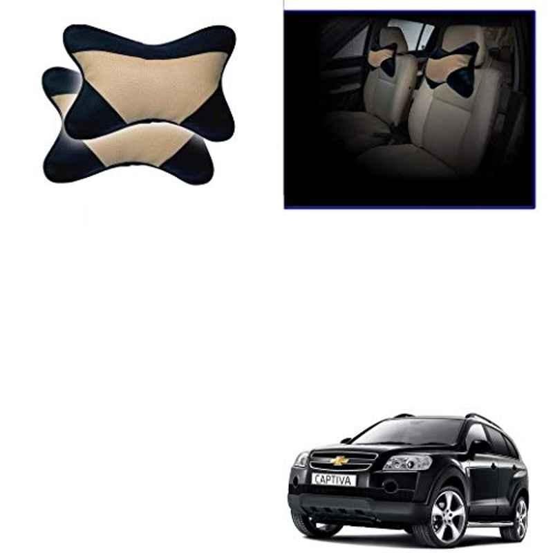 Kozdiko 2 Pcs Memory Foam Beige & Black Car Neck Rest Cushion Pillow Set for Chevrolet Captiva