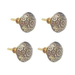 Mix & Match BFloral 35mm Brass Gold Handcrafted Round Cabinet Knob with Antique Finish (Pack of 4)