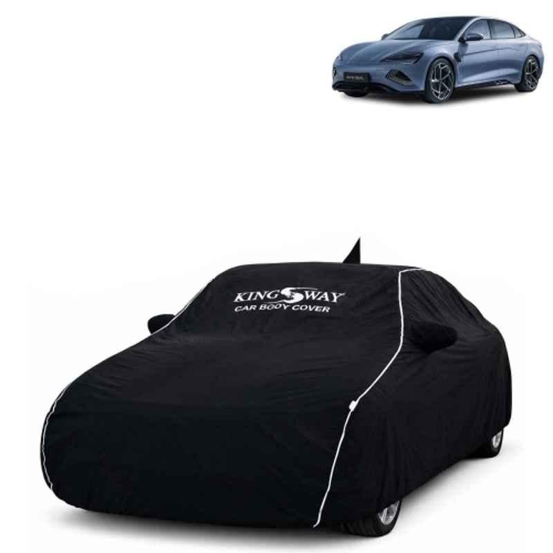 Kingsway Super Waterproof All Weather Protection Polypropylene Black Car Cover for BYD Seal 2024 Onwards with Silver Piping, Mirror & Antenna Pockets