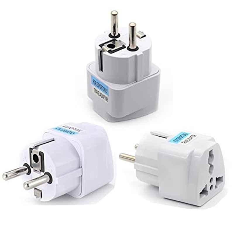 16A 250V Polycarbonate E/F-type 2-Pin Grounded Plug Adapter (Pack of 3)