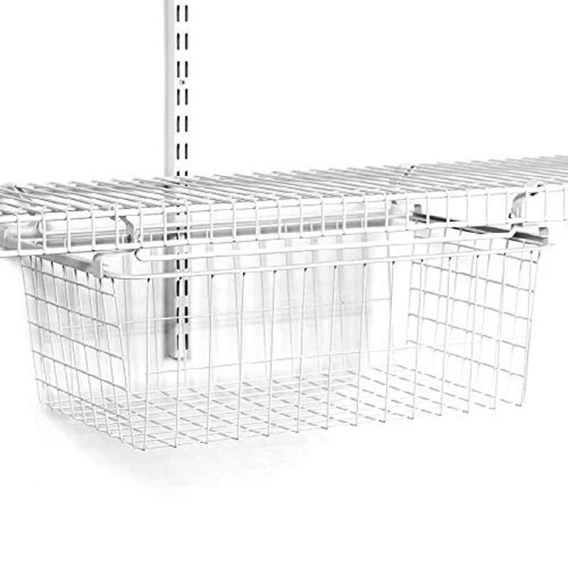 Closetmaid 13x7.125x21 inch Stainless Steel White Wire Sliding Basket, 62525