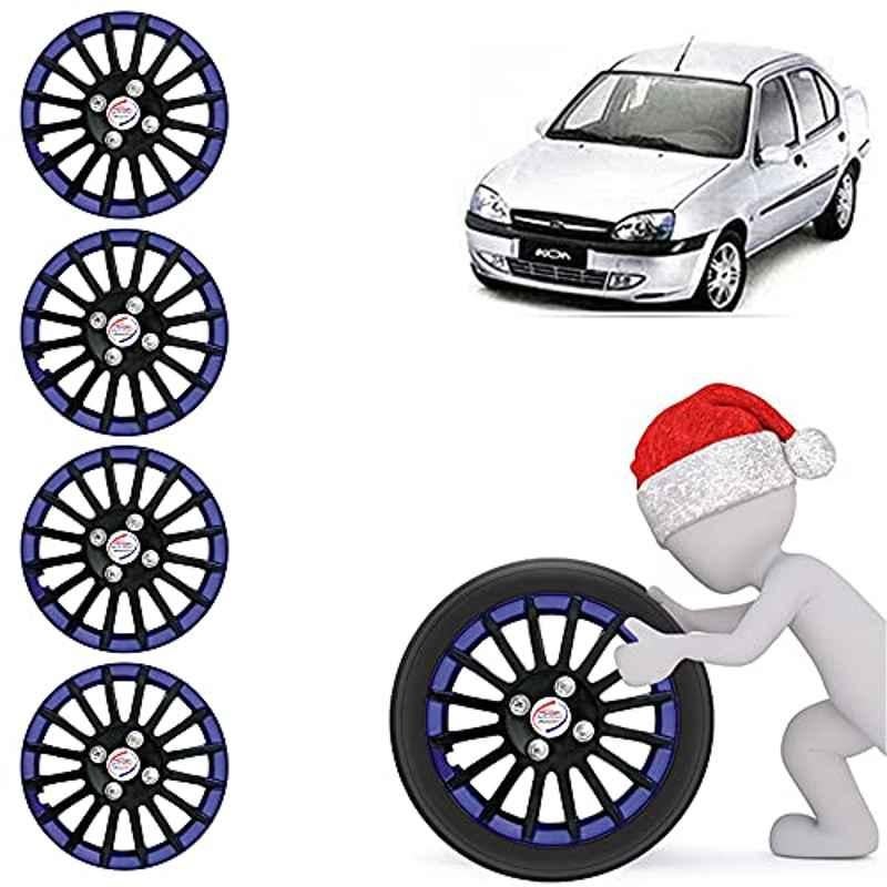 Auto Pearl 4 Pcs 13 inch ABS Black & Blue Press Fitting Wheel Cover Set for Ford Ikon