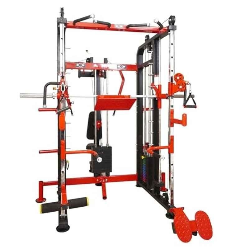 GYM24 Equipment 80kg Capacity Alloy Steel Black & Red Multi Functional Trainer Smith Machine & PEC Fly with Rear DELT, GFTS-701