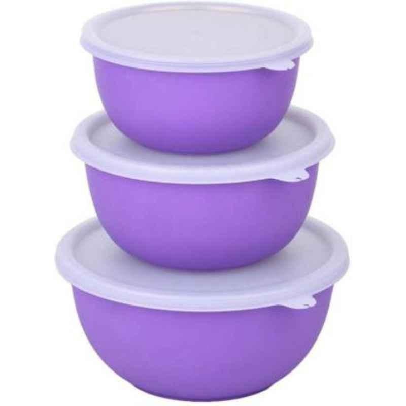 Classic Essentials CE-MSB-3BLU 3 Pcs Purple & White Stainless Steel Vegetable Bowl Set