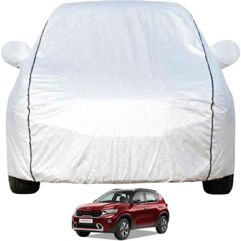 Allextreme Polyester Silver Car Cover with Mirror Pocket for Kia Sonet 2021 & 2026 Models, PV-KS01