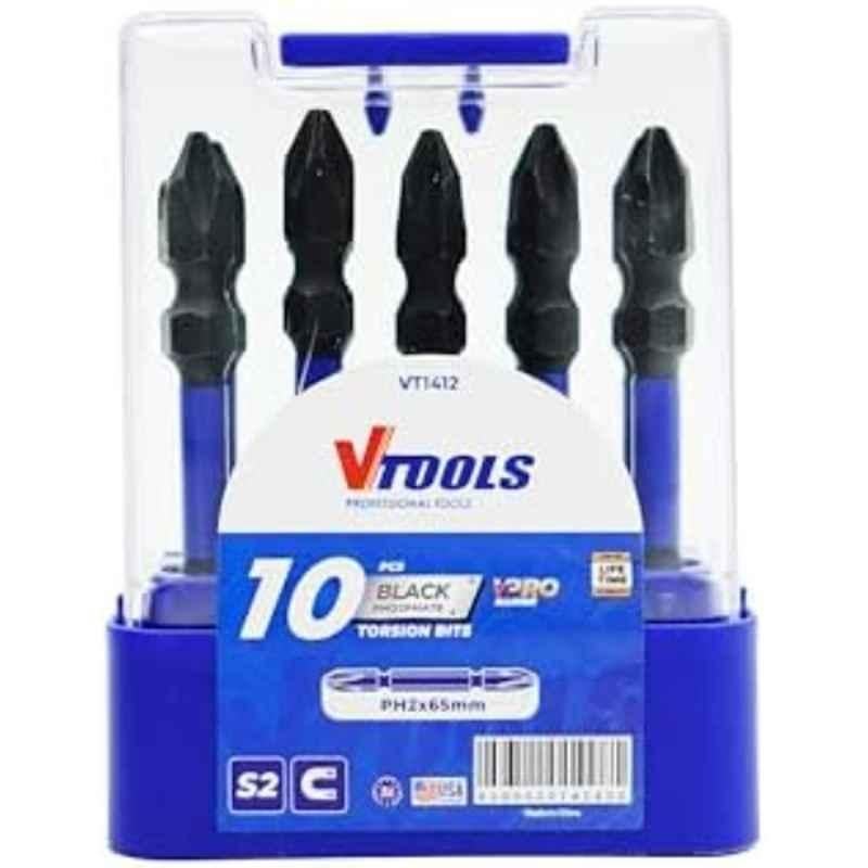VTOOLS 10 Pcs 2/5 inch PH2 Steel Black Phosphate Finish Magnetic Screwdriver Bits Set with Case, VT1412