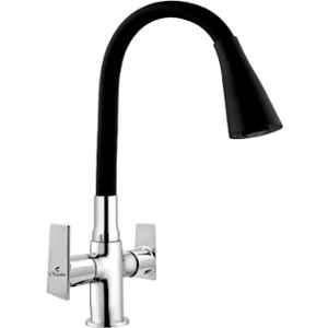 Cliquin Siya Brass Chrome Deck Mounted Center Hole Basin Mixer with Black Dual Flow Flexible Spout