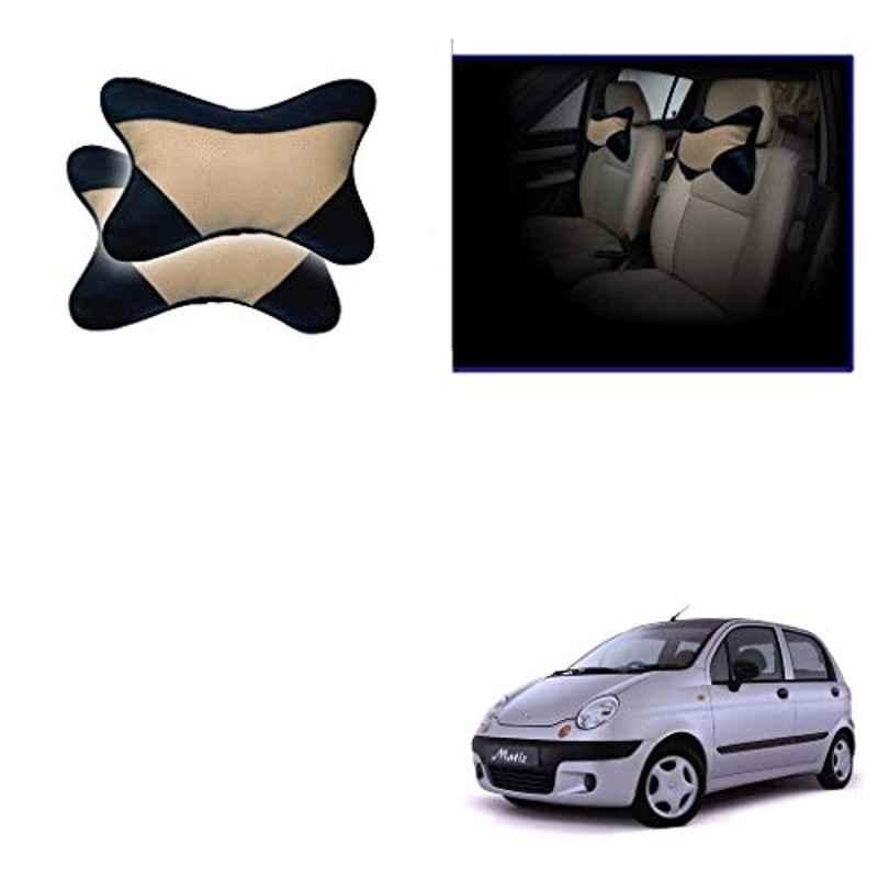Kozdiko 2 Pcs Beige & Black Car Neck Rest Cushion Pillow Set for Chevrolet Matiz