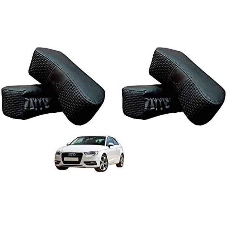 Kozdiko 4 Pcs CV Designer Black Leatherite Neck Rest Car Cushion Pillow Set for Audi A3