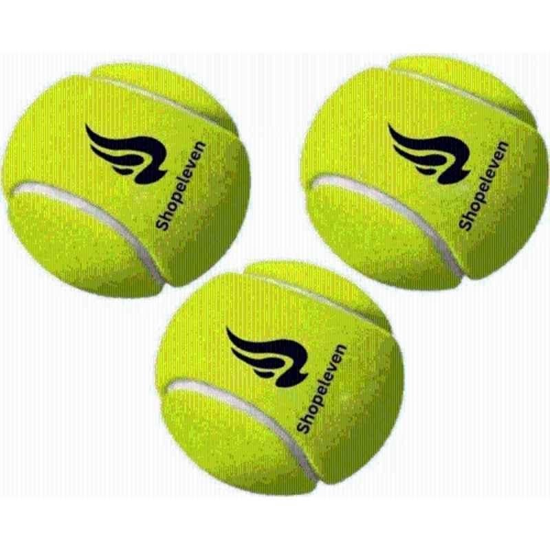 Shopeleven Rubber Green Standard Lightweight & Long-Lasting Tennis Balls (Pack of 3)