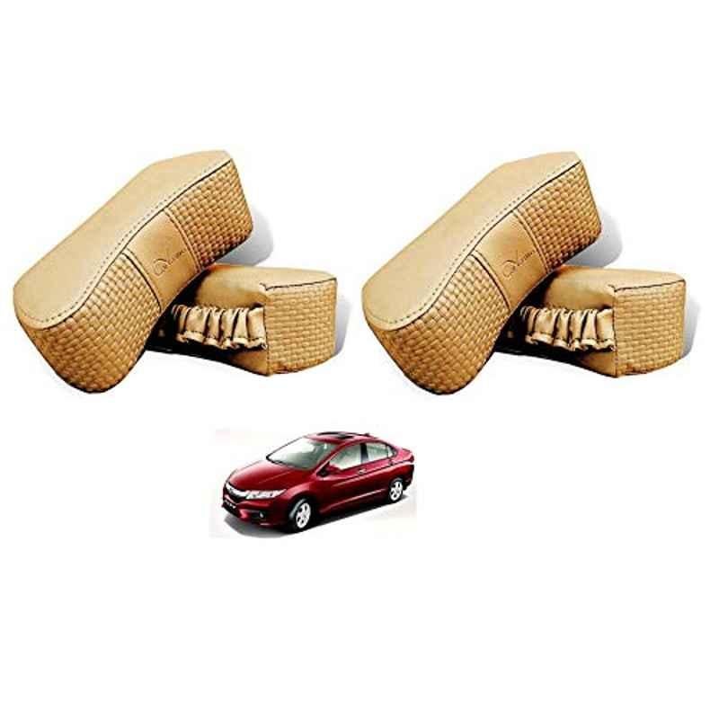 Kozdiko 4 Pcs CV Designer Beige Leatherite Neck Rest Car Cushion Pillow Set for Honda Idtec 2014-Present