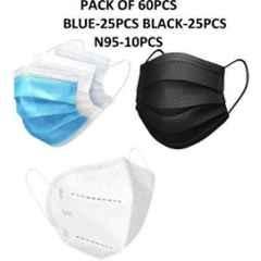Wellstar 60 Pcs 3 Layer Disposable Pharmaceutical Breathable Surgical Face Mask Set with Nose Pin, MASKFACE