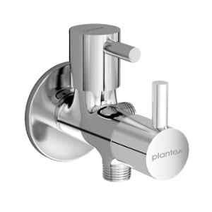 Plantex Brass Chrome 2 Way Angle Valve with Wall Flange and Teflon Tape/Angle Cocke for Bathroom/Water Tap, Mks-1276