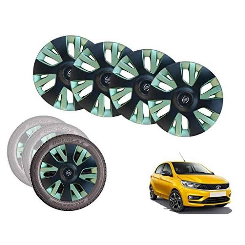 Auto Pearl 13 inch ABS Black & Green Press Type Car Hubcap Wheel Cover with Retention Ring Set for Tiago 2020 XBXEXM