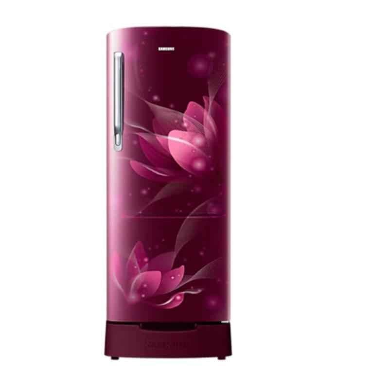 Samsung 192L 2 Star Saffron Red Direct Cool Single Door Refrigerator with Base Stand Drawer, RR20A181BR8