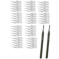 Forgesy 52 Pcs Carbon Steel Silver Surgical Blades with Stainless Steel Handle Set for Industrial