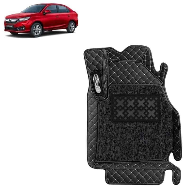 Kingsway 3 Pcs Premium 7D 100% Waterproof & Washable PU Leatherette Classic Black Car Floor Mat Set for Honda Amaze Manual 2023 to 2024 All Model