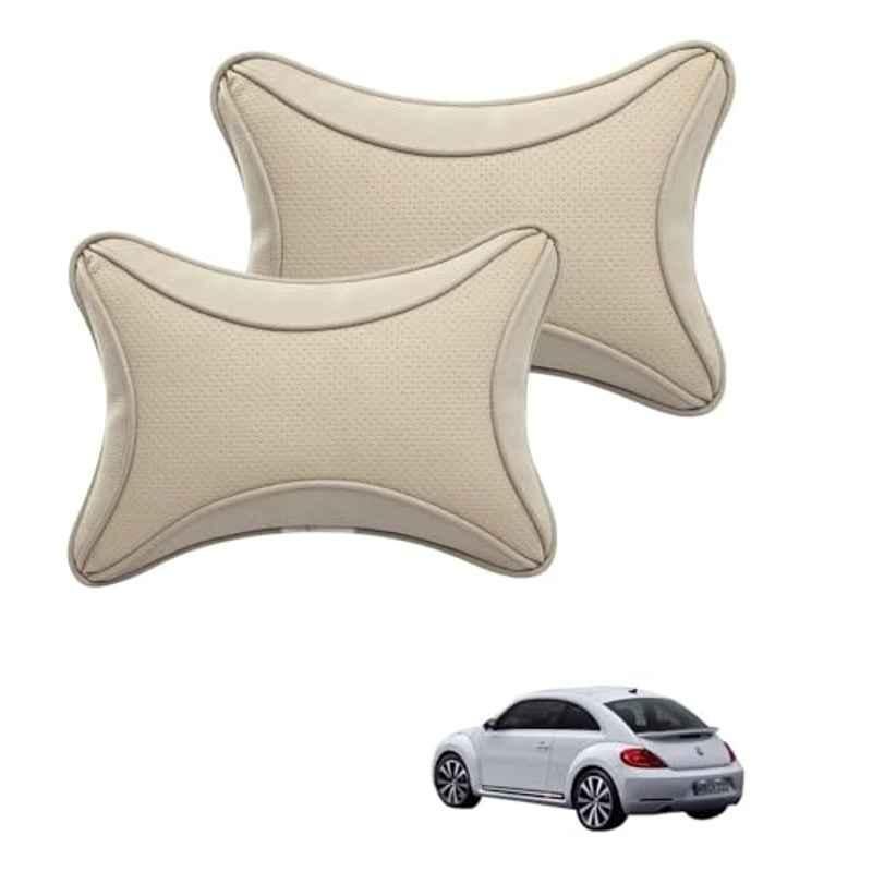Kozdiko 2 Pcs Memory Foam & Polyester Beige Dots Car Neck Rest Pillow Set for Volkswagen Beetle, XNVJVHGJFH44