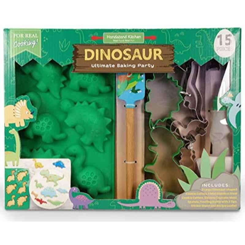 Handstand Kitchen Dinosaur Buddies 15 Pcs Silicone Ultimate Baking Party with Recipes for Kids, BKS-DNOULT