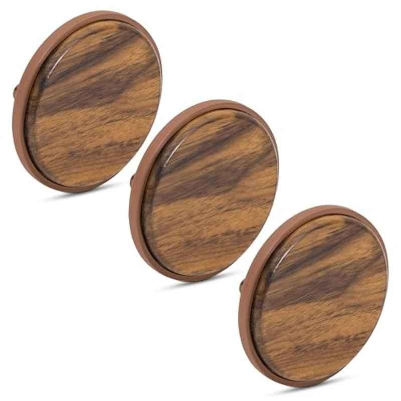 Plantex Knobs for Drawer/Round Drawer Knobs/Knobs for Cabinets/Pull-Push Knobs for Kitchen/Bedroom Drawer (Pack of 3) Big, Rose Gold & Wood