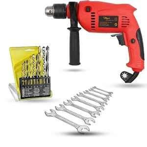 Hillgrove 700W 13mm Power Drill Machine with 9 Pcs Drill Bits & 8 Pcs Double Open End Wrench, HGCM1361