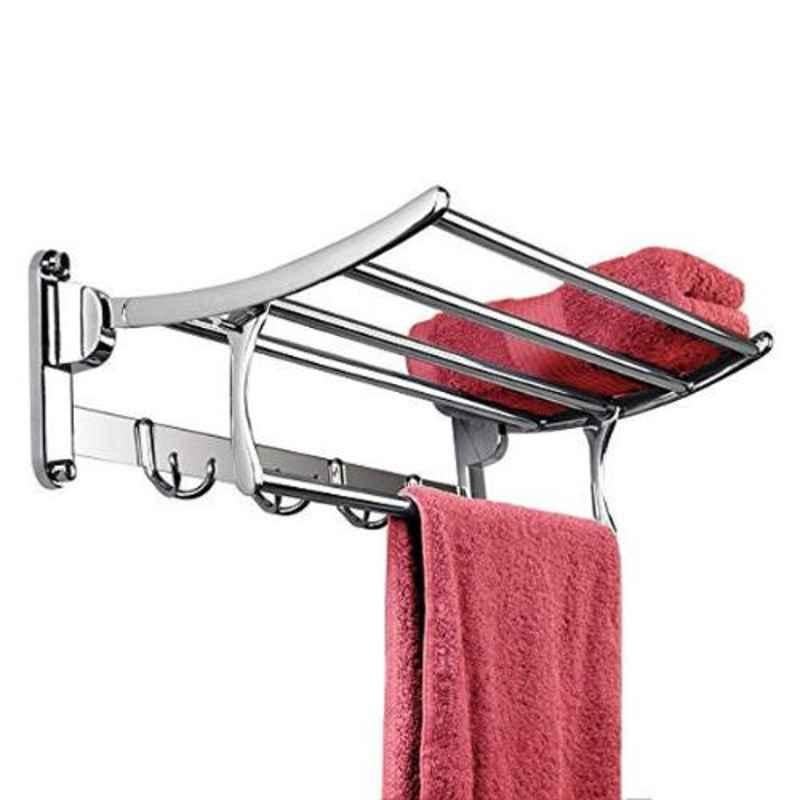 Drizzle 24 inch Stainless Steel Chrome Finish Silver Folding Towel Rack, 24TOWELRECK