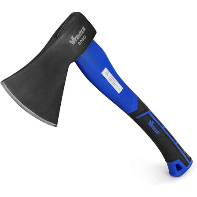 VTOOLS 15 inch 800g Carbon Steel Blue & Black Chopping Axe Hammer with Fiber Glass Handle, VT2197