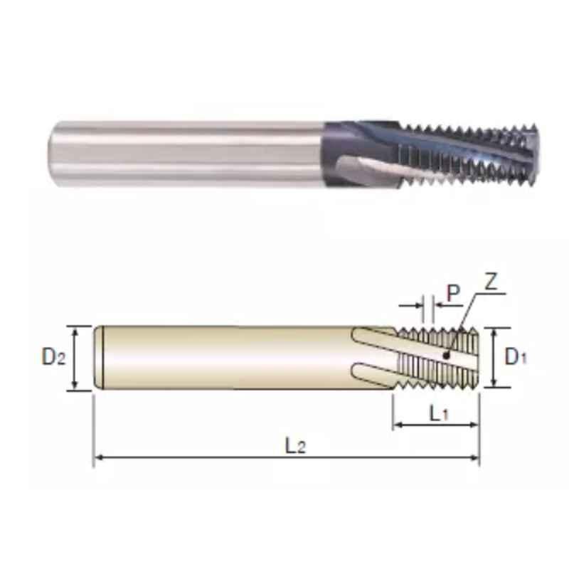 YG1 3/4 inchx12 UNC Internal Thread 4Flute 2D TiAlN Coated Thread Mill without Coolant Hole (L1213600)