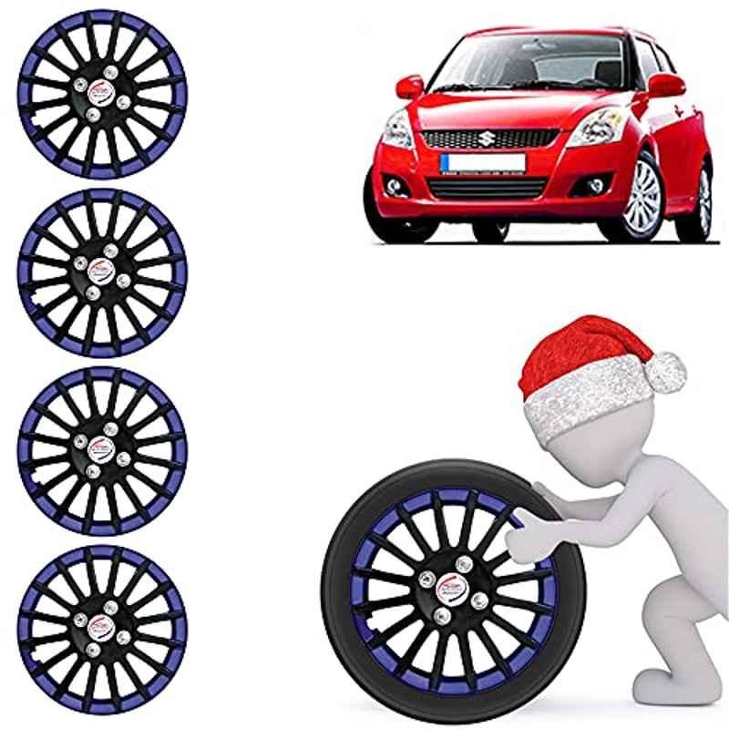 Auto Pearl 4 Pcs 14 inch ABS Black & Blue Press Fitting Wheel Cover Set for Maruti Suzuki Swift Type-2