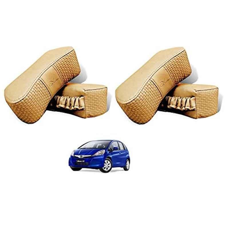 Kozdiko 4 Pcs CV Designer Beige Leatherite Neck Rest Car Cushion Pillow Set for Honda Old Jazz 2009-2014