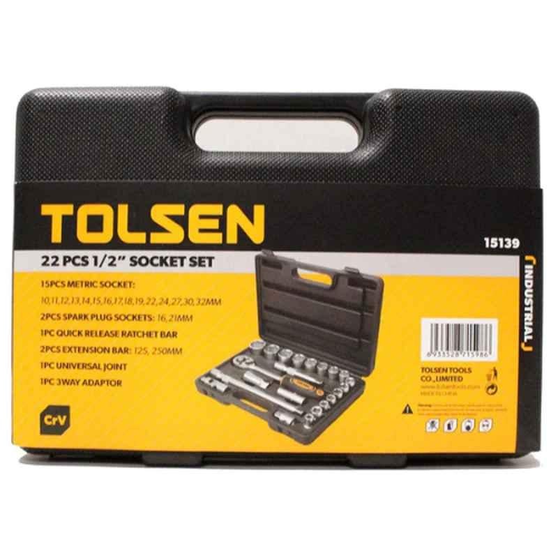Tolsen 22Pcs 1/2 inch Industrial Socket Sets, 15139