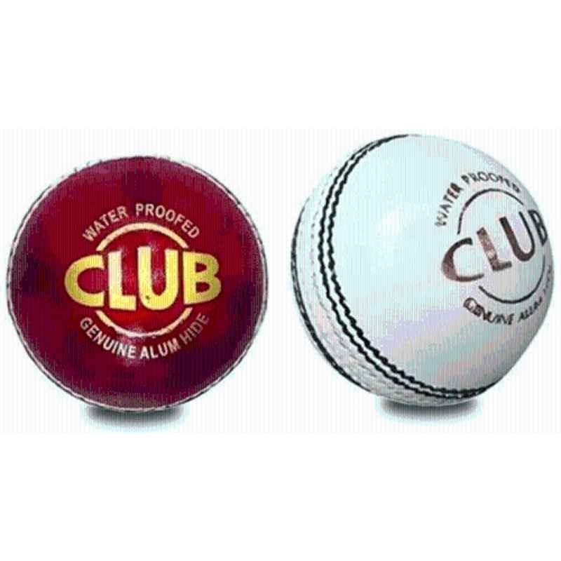 SJ Club Red & White Standard Hand Stitched Premium Construction Cricket Leather Ball (Pack of 2)