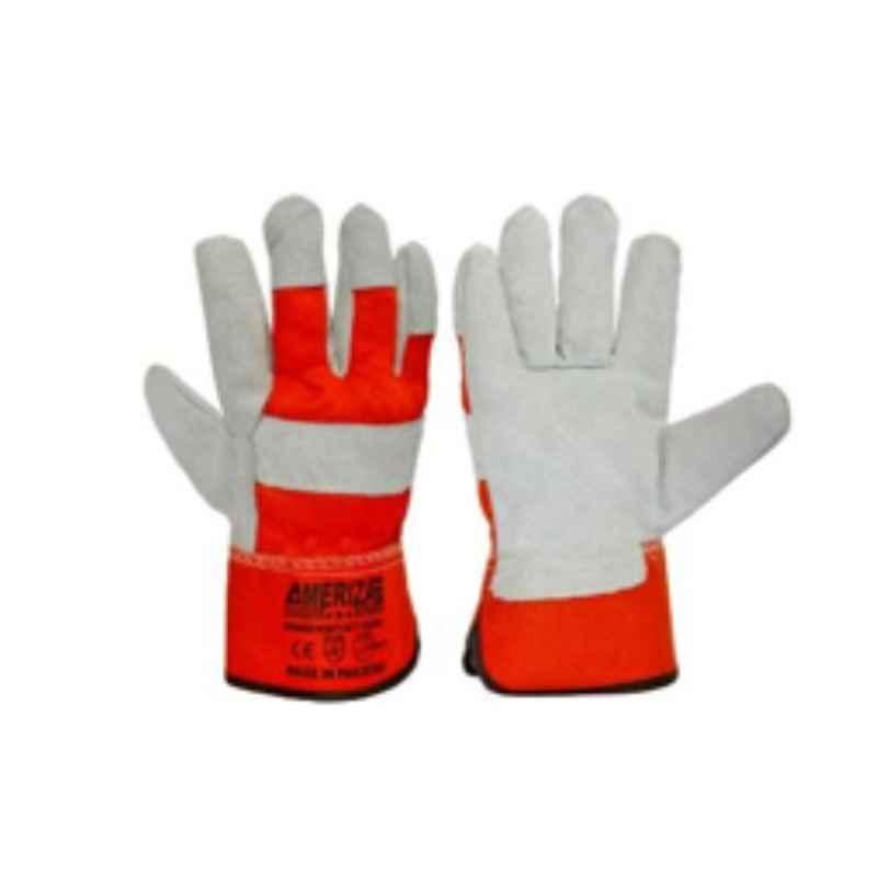 Ameriza A102112521 Leather Orange Safety Gloves, Size: 10.5 inch