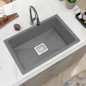Plantex 24x18 inch Grey Kitchen Sink/Quartz Single Bowl Kitchen Sink with Hose Pipe and Square Coupling/Under Mount Kitchen Sink