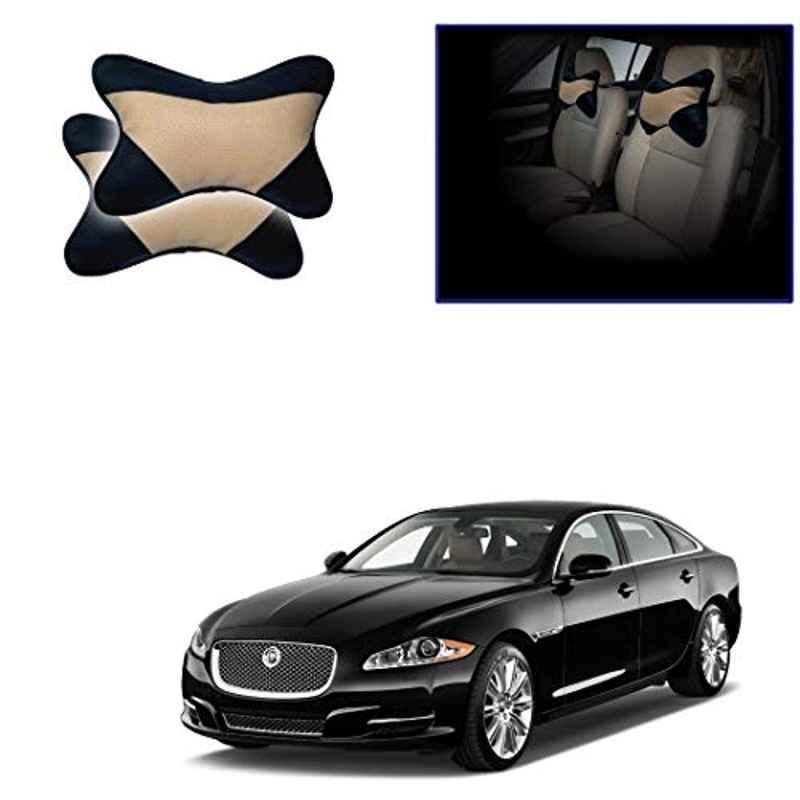Kozdiko 2 Pcs Beige & Black Car Neck Rest Cushion Pillow Set for Jaguar XJ-Type