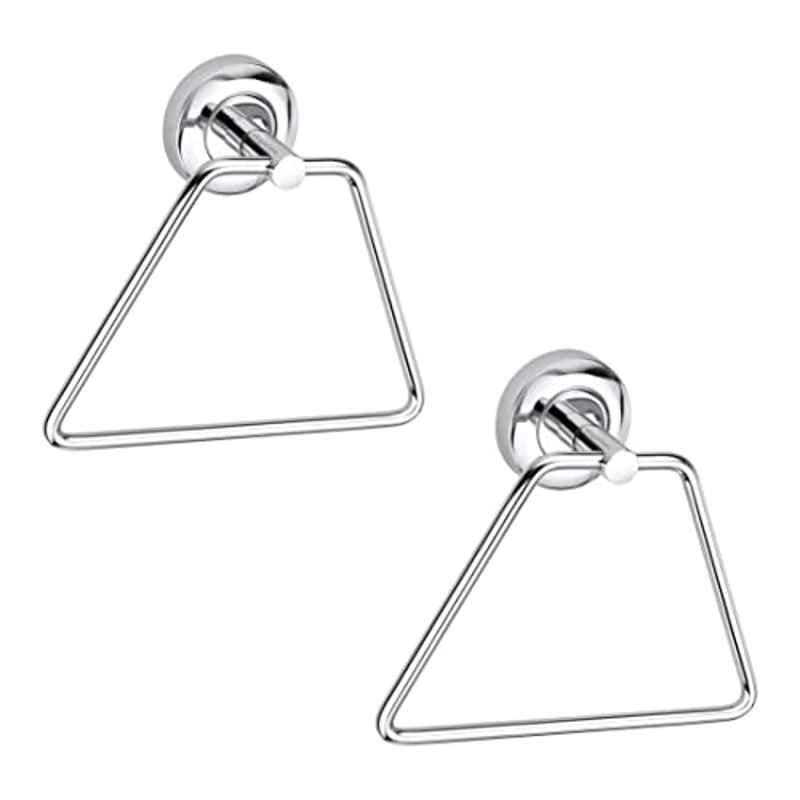 Aligarian Stainless Steel Chrome Finish Wall Mounted Triangle Round Base Solid Towel Ring (Pack of 2)
