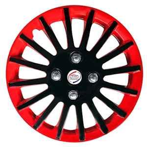 Auto Pearl 4 Pcs 12 inch Black & Red ABS Press Type Hubcap Wheel Cover Set with Retention Ring for All Cars