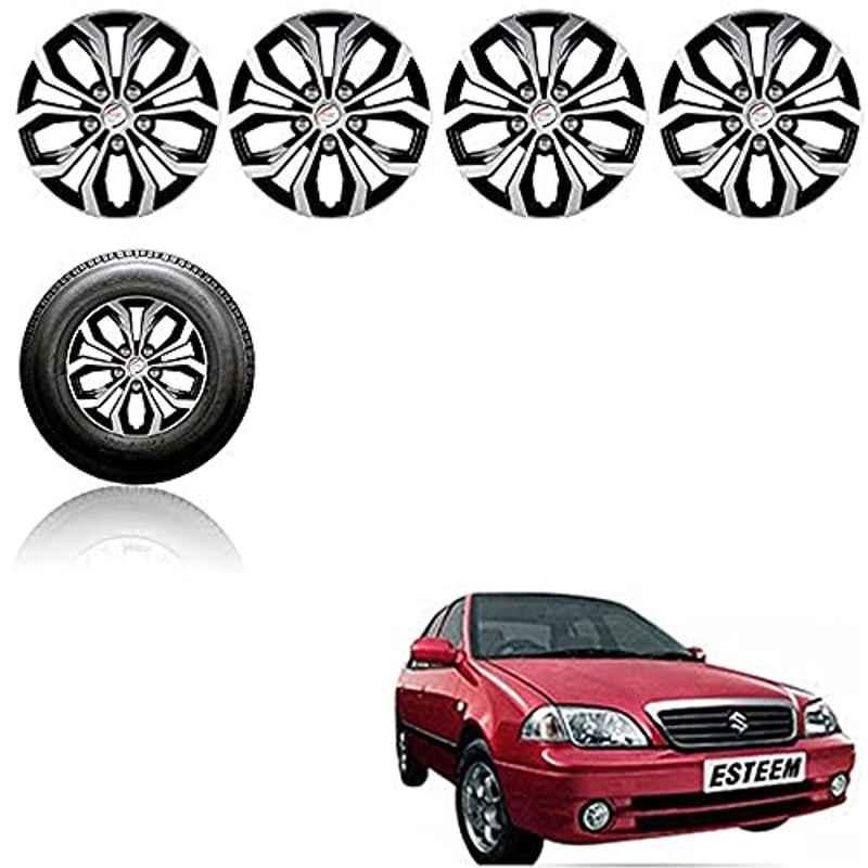 Auto Pearl 4 Pcs 13 inch ABS Silver & Black Press Fitting Wheel Cover Set for Maruti Suzuki Esteem