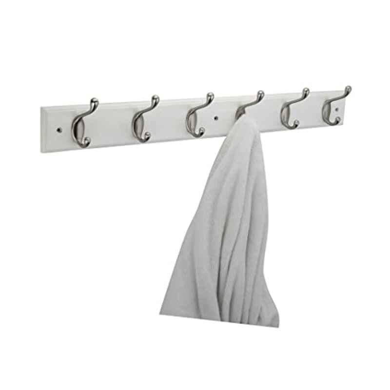 Screwtight 27x3 inch MDF & Zinc White Satin Nickel Finish Wall Mounted 6 Hook Rail(Pack of 2)