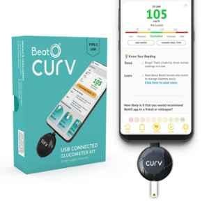 BeatO CURV Smartphone Connected Glucometer Machine with 25 Strips & 25 Lancets