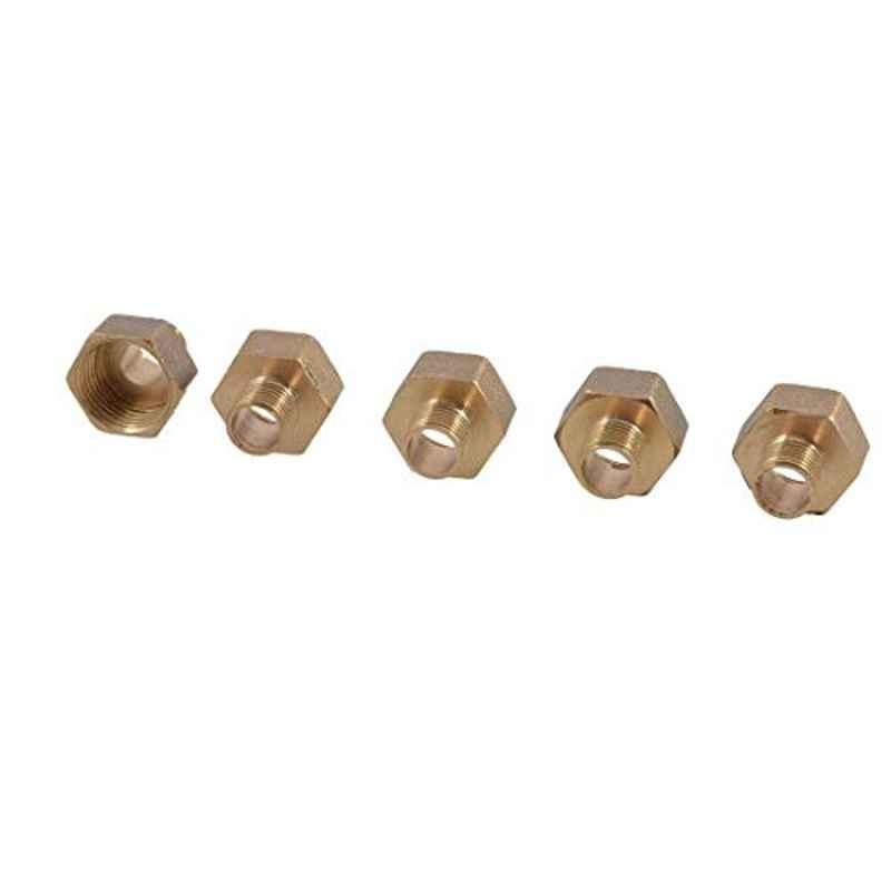 Dealmux 5x1/4 inch To 1/2 inch Thread Brass Straight Hex Nipples Pipe Reducer Adapters