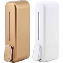 Fastgear 2 Pcs 390ml Plastic White & Gold Cubical Soap Dispenser Set