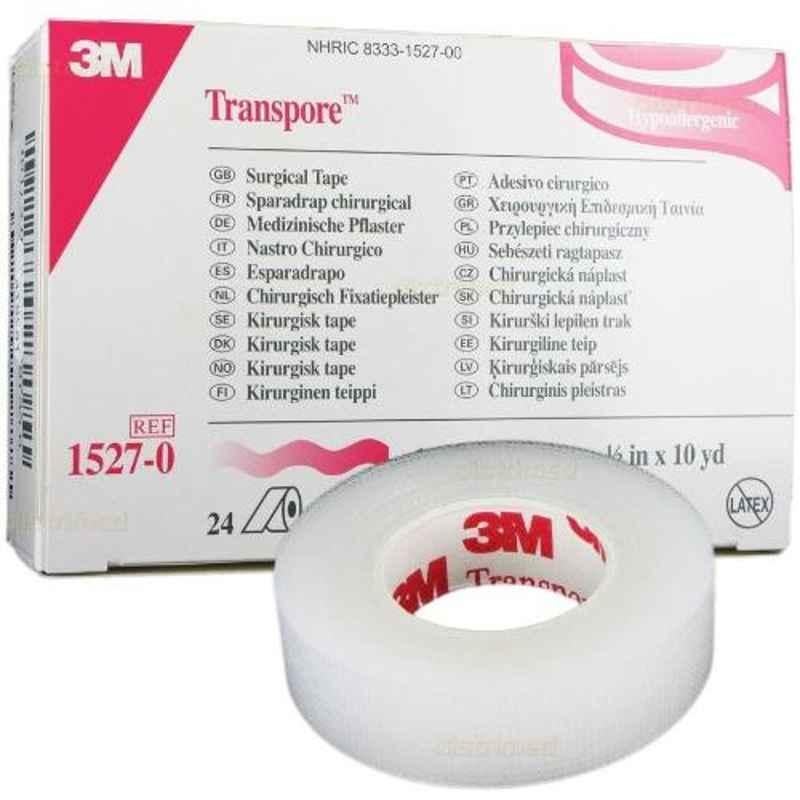 3M Transpore 1/2 inch Surgical Tape Roll, 1527-0 (Pack of 24)